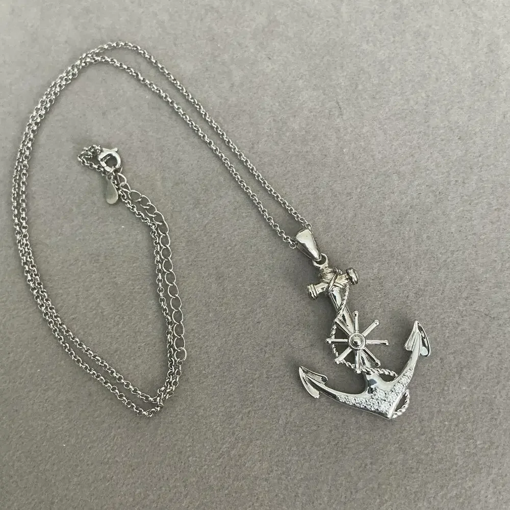 Beautiful Genuine Moissanite Anchor Pendant Necklace Solid 925 Sterling Silver